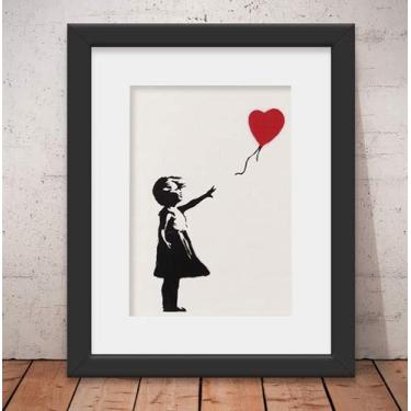 Imagem de Quadro Decorativo Banksy Menina Com Balão & Vidro + Paspatur 46x56cm Qt03b