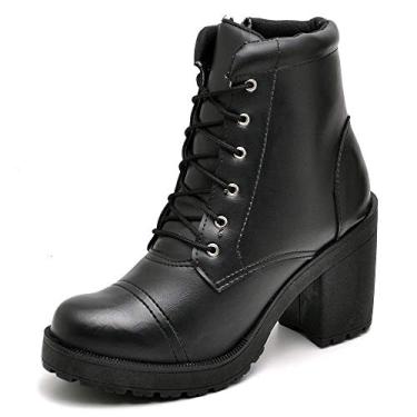 Imagem de Bota Couro Cano Curto Casual Feminino Preta Salto (35)