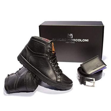 Imagem de Kit Gift Box Silver Tênis Cano Alto Em Couro + Carteira GR01+ Cinto 601 (38, Preto)