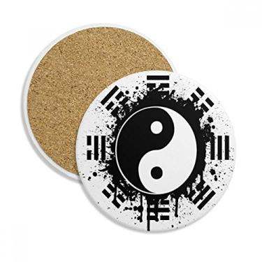 Imagem de Oito diagramas Taiji Yin-yang Caneca porta-copos com padrão chinês, pedra absorvente de proteção de mesa