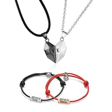 Imagem de Conjunto de 4 peças de pulseira magnética para colar de casal combinando I Love You Necklace for Her His Custom Name Bracelet Necklace