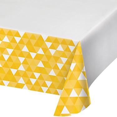 Imagem de Creative Converting Capa de mesa de plástico com impressão de borda de 12 unidades, 137 x 259 cm, fractal - amarelo ônibus escolar