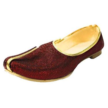 Imagem de Step n Style Mocassins masculinos Mehroon com glitter tradicional feito à mão Sherwani Groom Khussa Jutti, Mehroon, 44