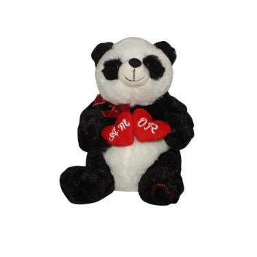Imagem de Urso Panda De Pelúcia Com Coração Duplo Amor Sentado 28cm Fizzy Fe7178