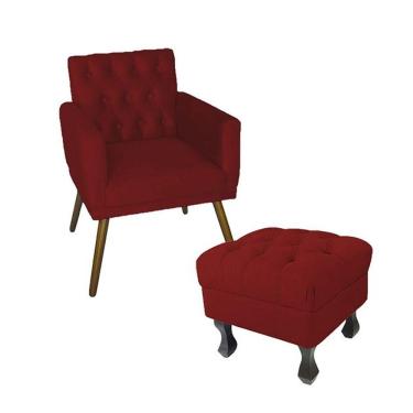 Imagem de Kit Poltrona Emilia E Puff Retrô Para Sala Quarto Suede Vermelho - LM DECOR