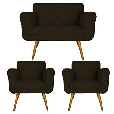 Imagem de Kit Namoradeira e 2 Poltrona Decorativa Sala Comercial Isabella Suede Marrom - LM DECOR