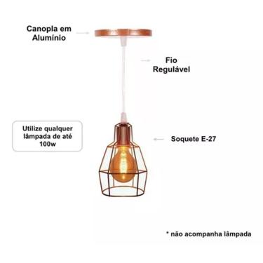 Imagem de Lustre Pendente Aramado Retrô Lanterna Rose Gold 1m