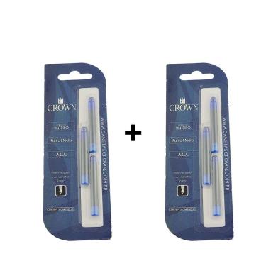 Imagem de Kit 2 Cargas Caneta Crown Tinteiro Com 3 Refil CA32005 Azul Preto