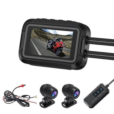 Imagem de Câmera Dashcam de motocicleta WiFi, gravação de vídeo Full HD dupla 1080P 30fps de 3 polegadas, IP66 à prova d'água, DVR profissional para condução de motocicleta para ciclismo ao ar livre, viagens