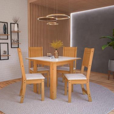 Imagem de Conjunto de Cozinha Mesa 4 Cadeiras Atenas Indekes Freijo Assento Linho