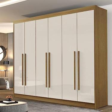 Imagem de Guarda Roupa Casal 6 Portas 6 Gavetas 1 Gaveta com Chave Dobradiça Slow Zeus Plus Cinamomo/off White