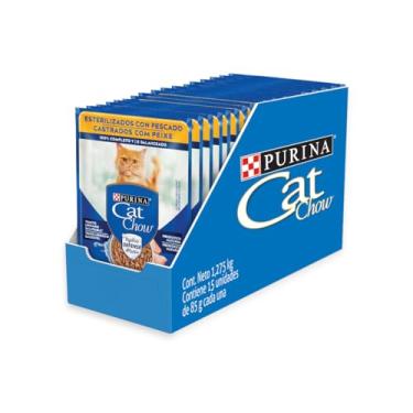 Imagem de Pack Ração Úmida Nestlé Purina Cat Chow Para Gatos Castrados Sabor Peixe - Com 15 Sachês 85g