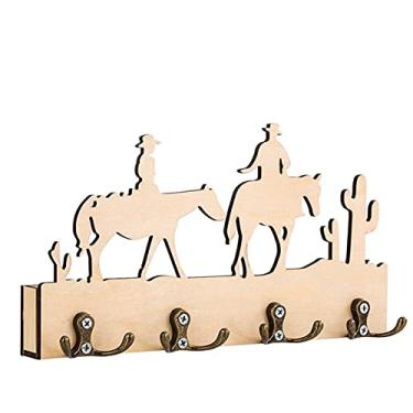 Imagem de Cabide montado na parede decoração de casa ganchos de armazenamento suporte criativo gravado arte silhueta madeira chaveiro de madeira artigos diversos armazenamento pendurado organizador cabide chapéu rack com ganchos (cor: arte cavalo)