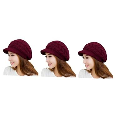 Imagem de TENDYCOCO 3 Pecas chapéus de viseira chapéu de malha quente boné feminino chapéu quente feminino gorro de lã quente flecha boné para neve língua de pato mulheres boné pontiagudo vermelho