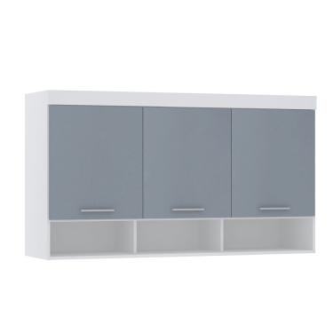 Imagem de Armário Aéreo Maleiro Modulado 145cm 3 Portas Alpes Luciane Móveis - Branco com Grey Sky