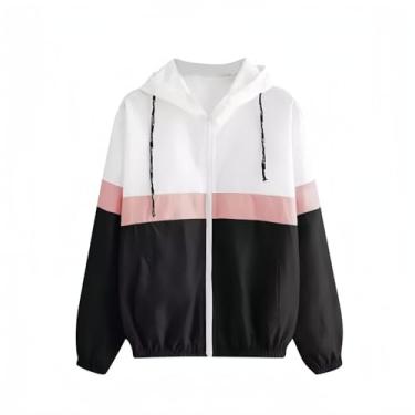 Imagem de Gerrit Jaqueta feminina de inverno outono com capuz e costura colorida corta-vento, D, XXG