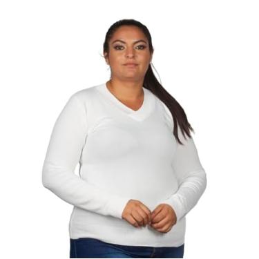 Imagem de Blusa De Frio Feminina Suéter Decote V Plus Size Trico Tricot (BR, Numérico, 46, 50, Plus Size, Regular, Branco)