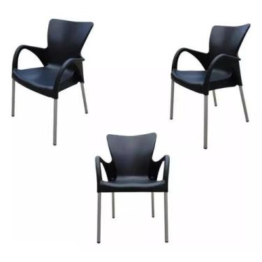 Imagem de Kit Com 3 Cadeiras Setúbal Preta Escritório Casa Braço Poltrona - Xpla