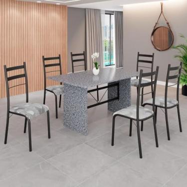 Imagem de Conjunto Sala de Jantar Mesa Retangular 140x75cm Tampo Granito Ocre 6 Cadeiras Marselha Paraopeba/Preto Fosco