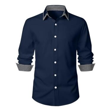 Imagem de Camisetas masculinas de manga comprida para outono verão gola alta xadrez camisetas masculinas 2024 na moda, Z-12 azul-marinho, GG
