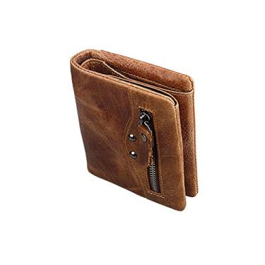 Imagem de Carteira masculina de couro, porta-cartão de crédito Manyip dobrável, bolso para moedas, carteira com proteção contra roubo RFID. Material de proteção selecionado