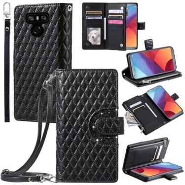 Imagem de Furill Capa de telefone para LG G6 capa carteira com alça de pulso transversal alça de ombro 9+ compartimentos para cartões bolsa com zíper bolsa de couro suporte celular LGG6 ThinQ LG6 Thin Q G 6