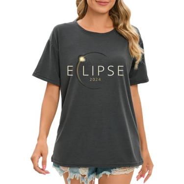 Imagem de Camiseta feminina PKDong Total Solar Eclipse 2024 com estampa gráfica divertida de eclipse de sol, camisetas femininas casuais soltas de verão, Z01 Cinza escuro, P