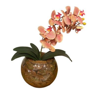 Imagem de Arranjo de Orquídea Rosa Centro de Mesa no Vaso Transparente