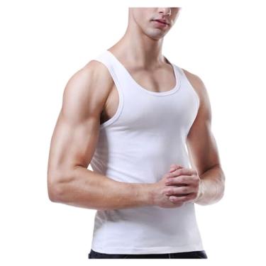Imagem de Regata masculina cor sólida slim fit roupa íntima esportiva bainha reta emagrecedor camiseta muscular, Branco, XXG