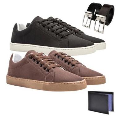 Imagem de Kit 2 Sapatênis Rosa Helena Moda + Cinto + Carteira Tendência Masculina-Masculino