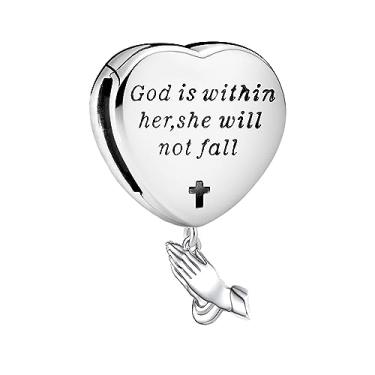Imagem de MiWangLing Pingente de coração com versículo bíblico cristão para pulseira Pandora presente de batismo gravado com Deus Todas as coisas são possíveis, Metal, Sem Pedra Preciosa