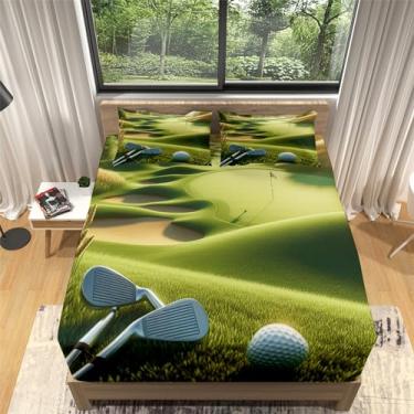 Imagem de Lençol de cama solteiro, gramado, golfe, verde, estampado, 100% microfibra escovada, lençol com elástico ultramacio com bolso profundo de 40,6 cm, lençol com elástico e encolhimento