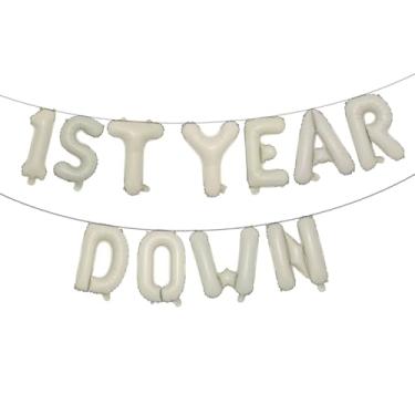 Imagem de 1st Year Down Banner Balloon, First Birthday,Football Theme Birthday Party,1st Year Down Football Baby shower Party Decorations (1ST YEAR DOWN Cream)