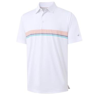 Imagem de Rouen Camisa polo masculina, manga curta, ajuste seco, leve, sem rugas, casual, atlética, listrada, camiseta de golfe masculina, Branco 4, G