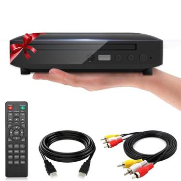 Imagem de Mini DVD Player para TV, Região Free HD 1080P compatível com cabos HDMI/AV, entrada USB, contém controle remoto para leitor de DVD, suporta sistema PAL/NTSC