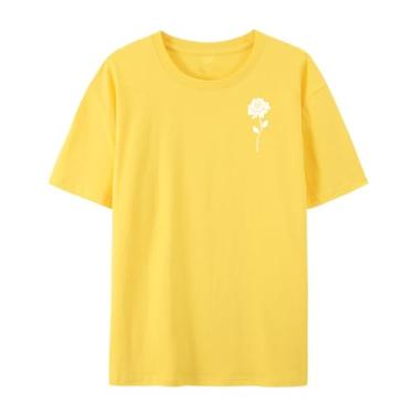 Imagem de Camiseta com estampa rosa para homens e mulheres Rose Funny Graphic camiseta para amigos para o amor, Amarelo, PP