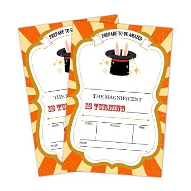 Imagem de LWBEO Cartões de convite de aniversário, convites de festa de show de mágica, suprimentos de decoração de festa de feliz aniversário infantil, 20 cartões de preenchimento com envelopes para celebração