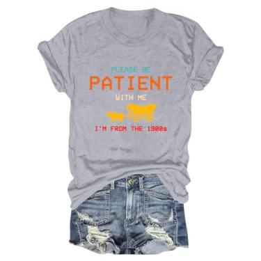 Imagem de Camiseta feminina Please Be Patient with Me I'm from The 1900s, vintage, gola V, manga curta, camisetas divertidas de verão, Z01 Cinza, G