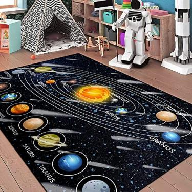 Imagem de Tapete de galáxia para quarto de crianças, tema de espaço, decoração de quarto para meninos, sala de jogos, sistema solar, planeta, tapete educacional, área de astronomia, 1,7 m x 18 cm