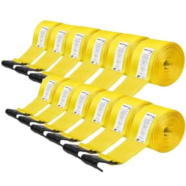 Imagem de SALUINOKI Pacote com 12 alças de 10 cm correia Kinedyne de 4 x 30 correia de caminhão para reboque de mesa alça de guincho resistente 10 cm tiras de catraca plana amarela