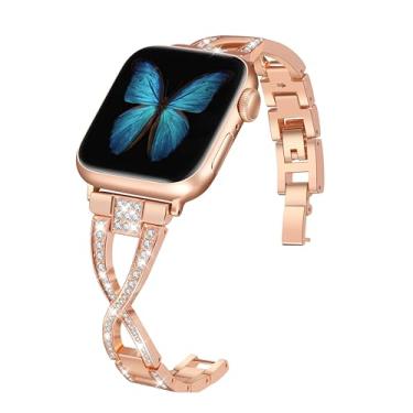 Imagem de JFdragon Pulseiras femininas para Apple Watch de 38 mm, 40 mm, 41 mm e 42 mm (Séries10), séries 10, 9, 8, 7, 6, 5 e 4 e SE, pulseira de metal brilhante ouro rosa