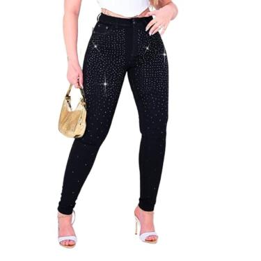 Imagem de Calça Feminina de Sarja Preta Com Brilho Strass