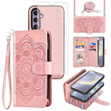 Imagem de Asuwish Capa de celular para Samsung Galaxy S24 Plus S24+ 5G Carteira com zíper destacável com protetor de tela de vidro temperado, suporte de cartão de flores S24plus 24S + S 24 24+ mulheres meninas