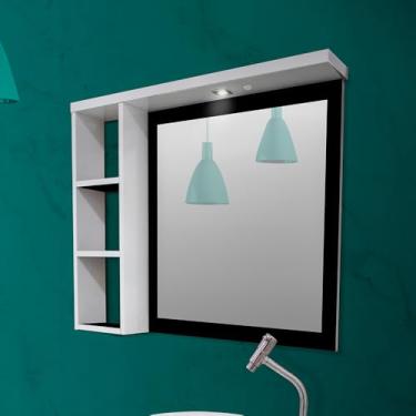 Imagem de Armario Para Banheiro Espelheira Glass Led Detalhe Em Mdf E Led 77,6cm Branco Preto