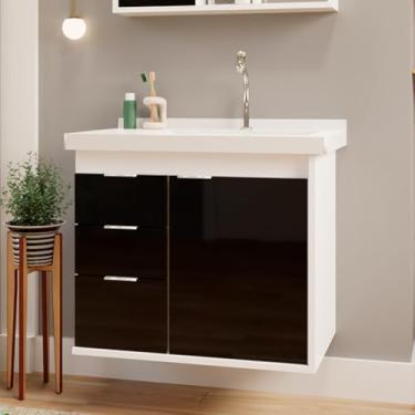 Imagem de Gabinete Toucador Para Banheiro Unik Com Cuba 85cm Branco/Preto