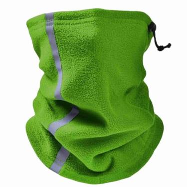 Imagem de Aquecedor de Pescoço de Inverno, Polaina de Pescoço de Inverno de lã de Poliéster Com Faixa Reflexiva para Ciclismo, Caminhada, Esqui, Snowboard (Verde)