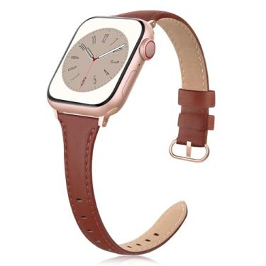 Imagem de SWEES Pulseira de couro compatível com Apple Watch de 38 mm, 40 mm, 41 mm, pulseira de couro genuíno fina e elegante compatível com iWatch Series 8, 7, 6, 5, 4, 3, 2, 1, SE, Sport & Edition Women Umber
