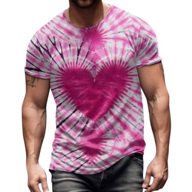 Imagem de Camiseta masculina com estampa primavera e outono gola redonda floral fashion camisa masculina manga curta, rosa, XGG