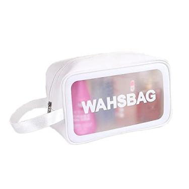 Imagem de Abbraccia Bolsa de maquiagem transparente, conjunto de bolsas de viagem para cosméticos à prova d'água portátil com zíper e alça para limpador facial, passaporte - branco M