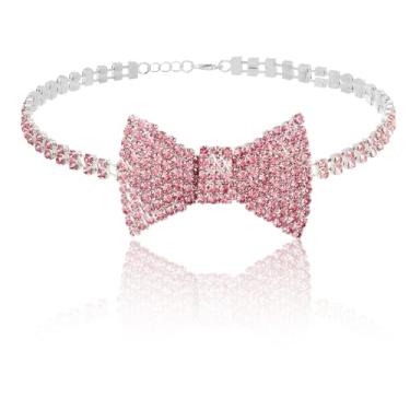 Imagem de Sethexy Gargantilha de strass brilhante com glitter, laço, corrente de tênis, festa, boate, casamento, bijuteria para mulheres e meninas, Zinco, Strass